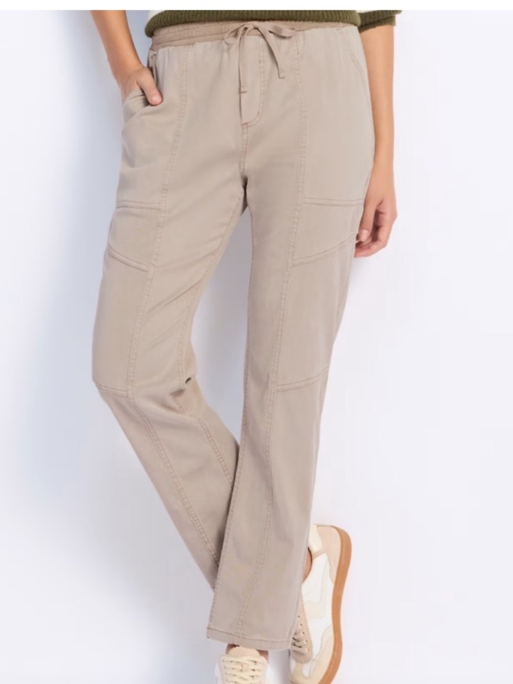 NWT- Splendid Collection Shay Khaki Straight Leg Drawstring Pants W/ Pockets